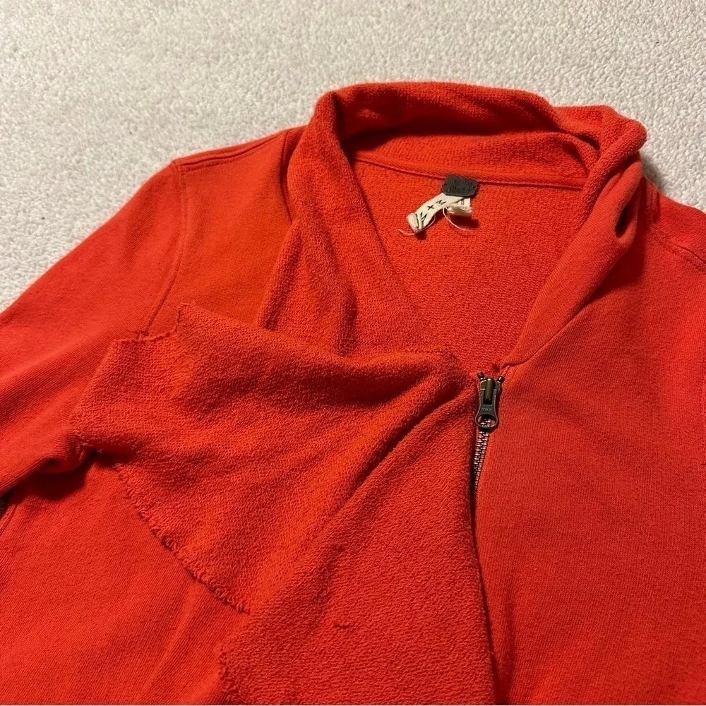 Free People  Ebb & Flow Coral Pink Red Asymmetrical Zip Ruffle Sweater Jacket